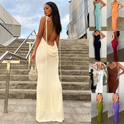 Summer Women's Fashion Halter Sexy Backless Slim Package Hip Temperament Dresses