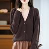 100% Wool Color Block V-Neck Women's Two-Piece Knit Cardigan Sweater - Autumn/Winter 2026