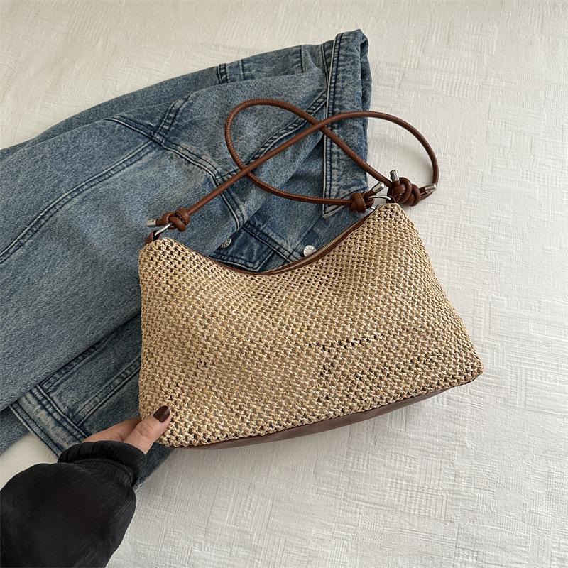 

Сумка ручной работы женская 2025 года модная ретро сумка-тоут соломенная сумка универсальная сумка через плечо большой вместимости коричневый