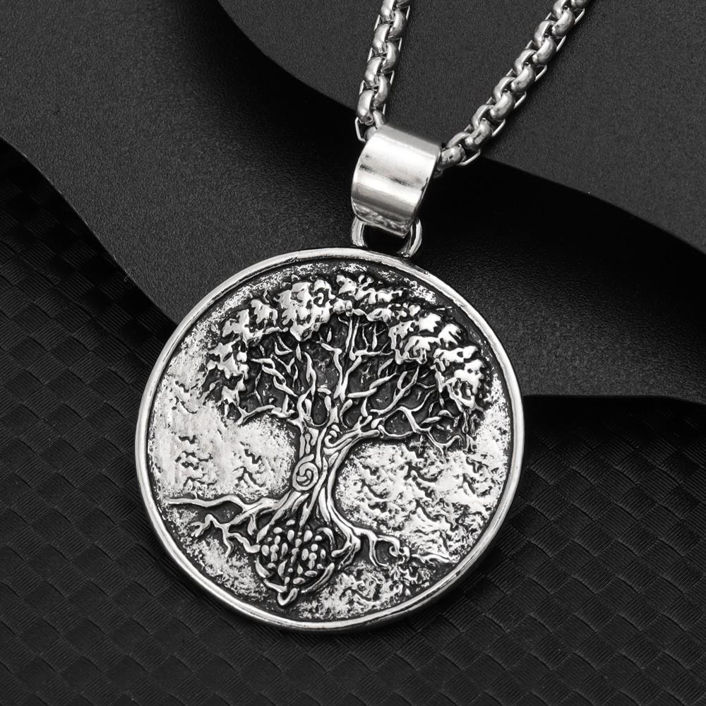 Collar Colgante Antiguo Vikingo Nórdico Árbol de la Vida Colgante Redondo Retro Tarjeta Joyería
