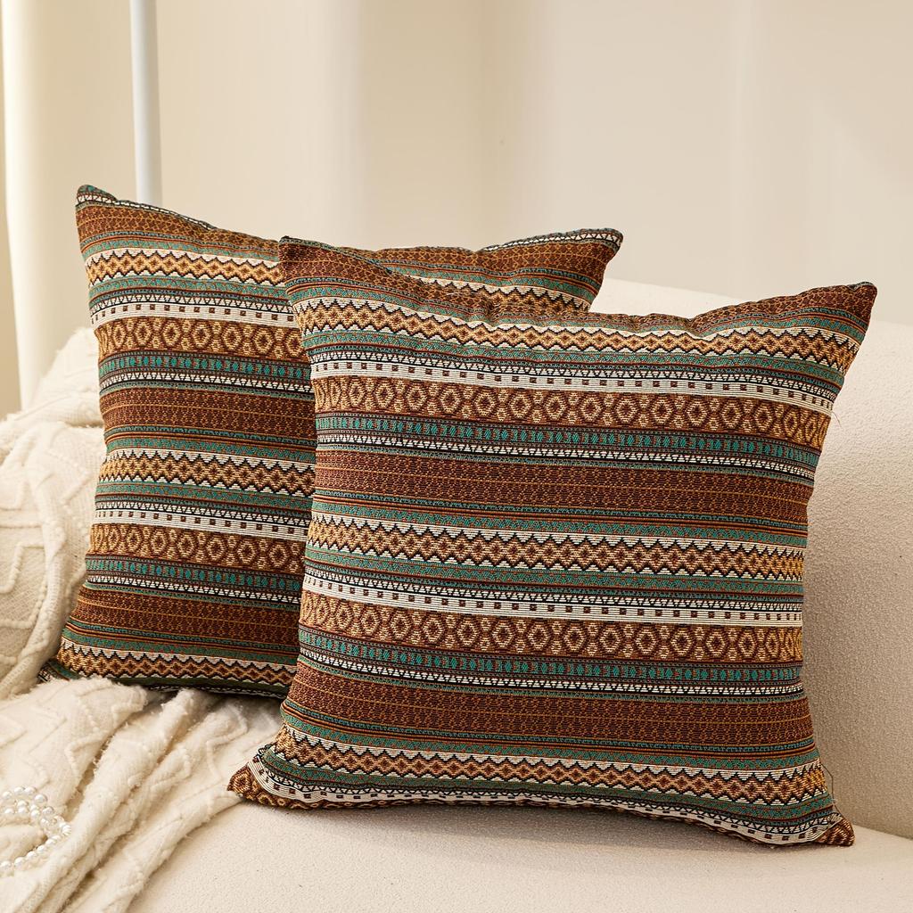 2 buc. Huse de Pernă Stil Boem, Huse Pătrate pentru Pernă Decorativă 45x45cm, Huse de Pernă Decorative Stil Fermă, Husă Jacquard pentru Tăblia Patului
