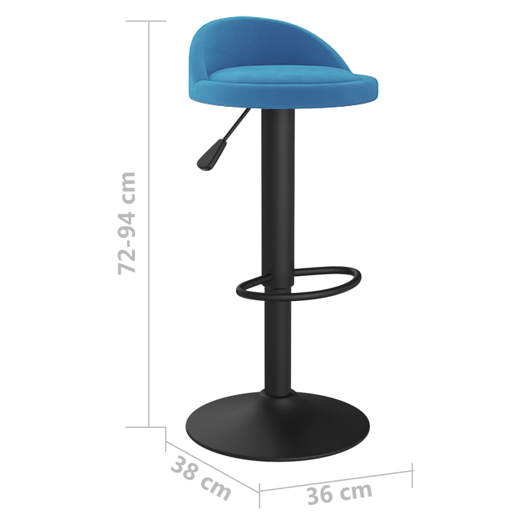 Bar Stool Set of 2 Blue Velvet