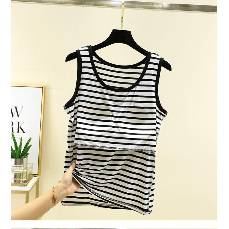 

Stripes Thin Chest Pad Vest Women s Summer Loose Sleeveless T-shirt Plus Size Bra-Free Modal Home Strap Tops White Stripes L (Recommendation 40.00 kg-60.00 kg