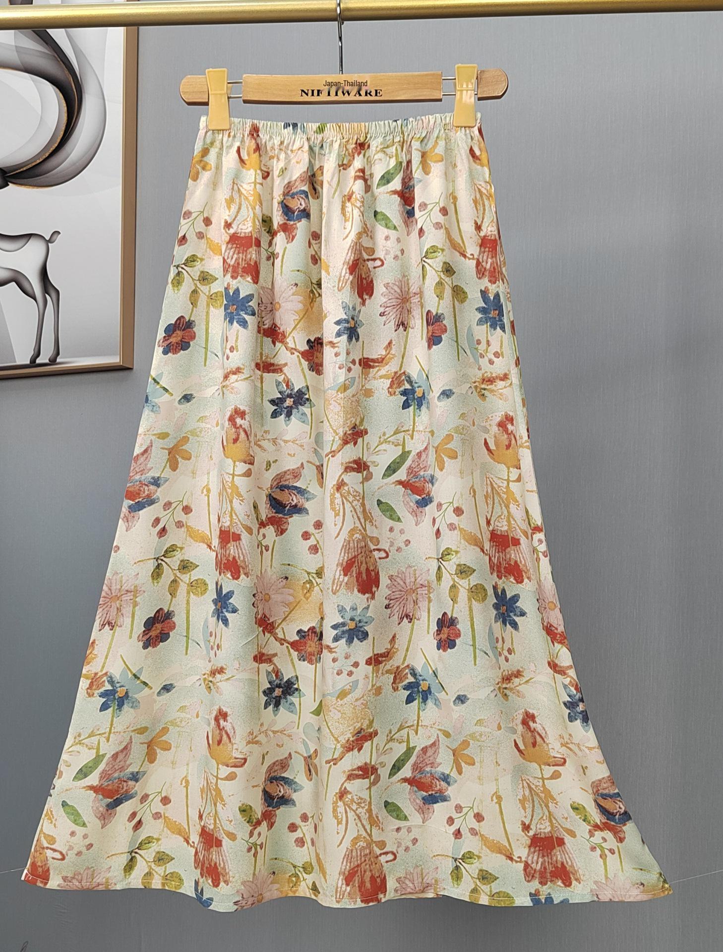 

Женская летняя хлопковая шелковая свободная юбка - Большие размеры, подходит для беременных, стиль для отдыха в Юго-Восточной Азии One Size (80-150 cm)