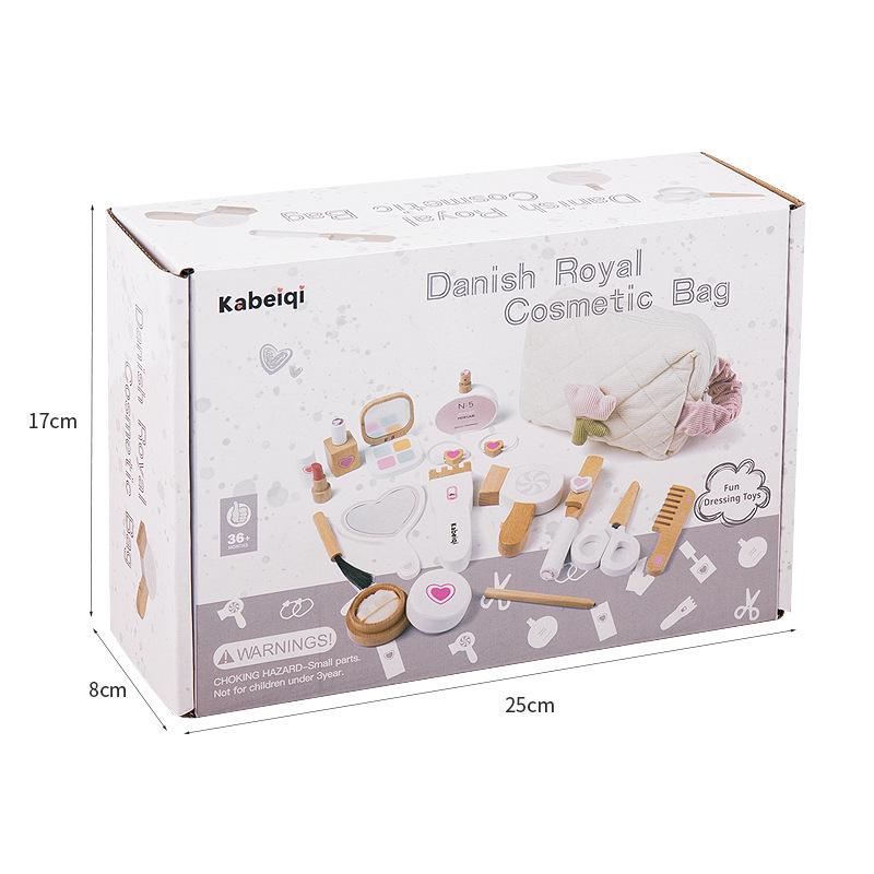 Korean Style Wooden Makeup Play Set: Pretend Eyeshadow, Powder, Lipstick, Perfume, Hair Accessories.