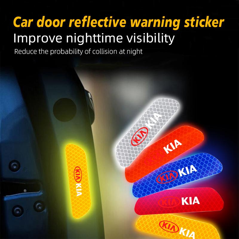 AHM1 4Pcs Car Door Reflective Stickers Safety Warning Mark For KIA Carnival Niro EV9 K8 Forte Cerato Sportage Ray EV Telluride Seltos