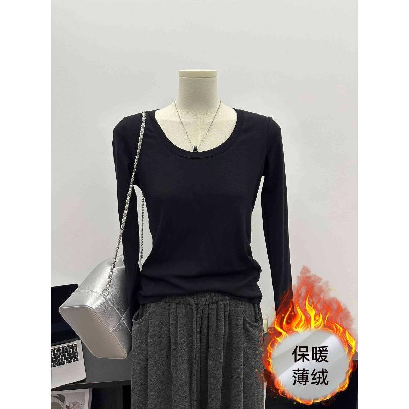 Basic collar, shoulder slim-fitting bottoming shirt, women's spring simple inner top, white long-sleeved shirt