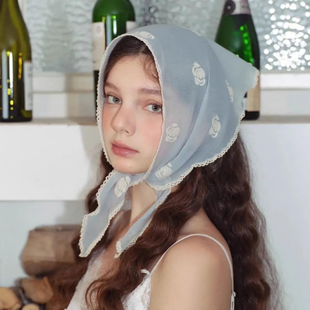 La Violet Hair Bandana / Flower See-through Lace Scarf Bandana Curtain
