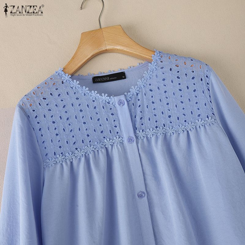 ZANZEA Dámská ležérní halenka s kulatým výstřihem a volným dlouhým rukávem