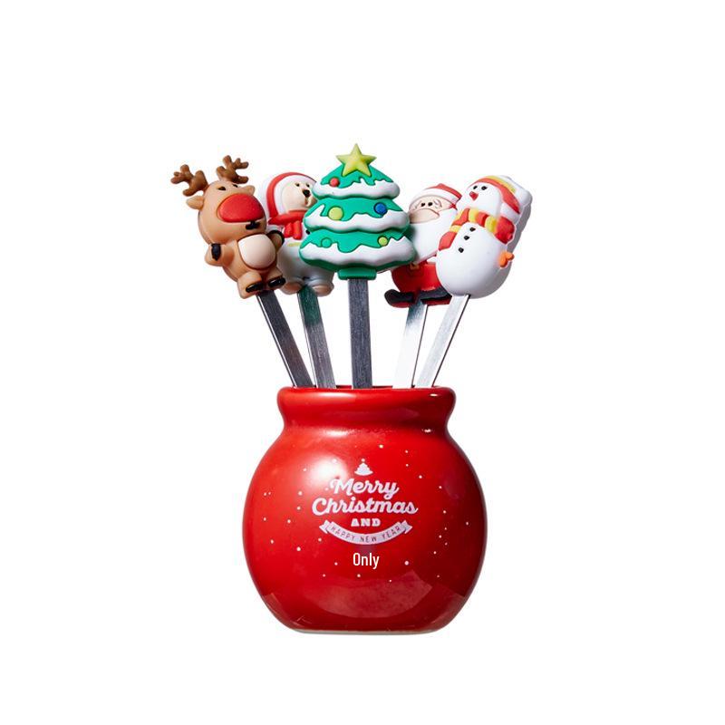 Stainless Steel Children's Fruit Forks - Cute Style Dessert & Cake Forks with Storage Jar for Baby Household Use