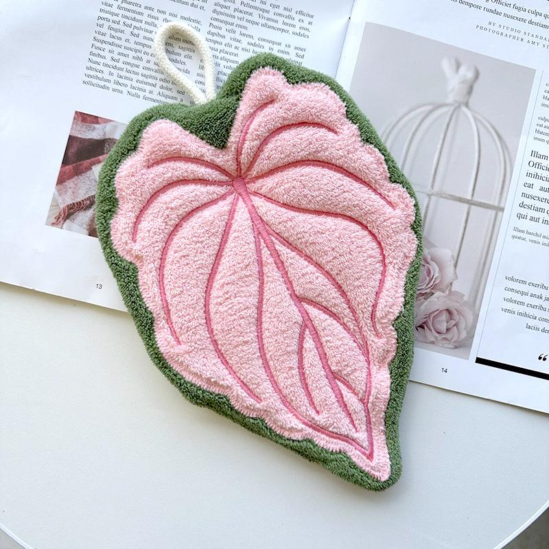 Absorbent Hand Towel Soft Double-Layer, Thickened Leaf Style Hanging Cloth Speed Dry Handkerchief