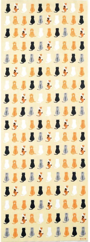 Hamamonyo Tenugui Hand Sitzende Katzen nebeneinander (Japanisches Handtuch) - (Off-White Design)