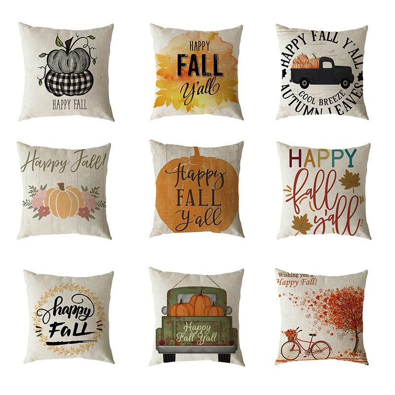 Autumn Harvest Thanksgiving Linen Happy Fall Pillow Case North American Festival Pillow Gift