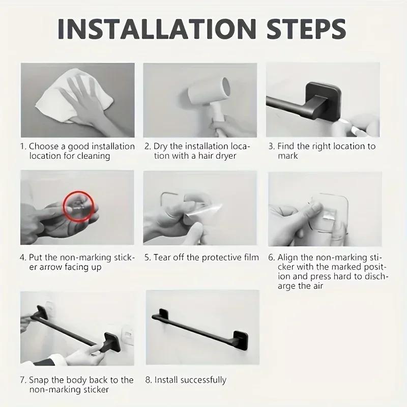 Non Perforated Suction Cup Wall Mounted Towel Rack, Bathroom Storage Rack, Bathroom Horizontal Bar Towel Rack