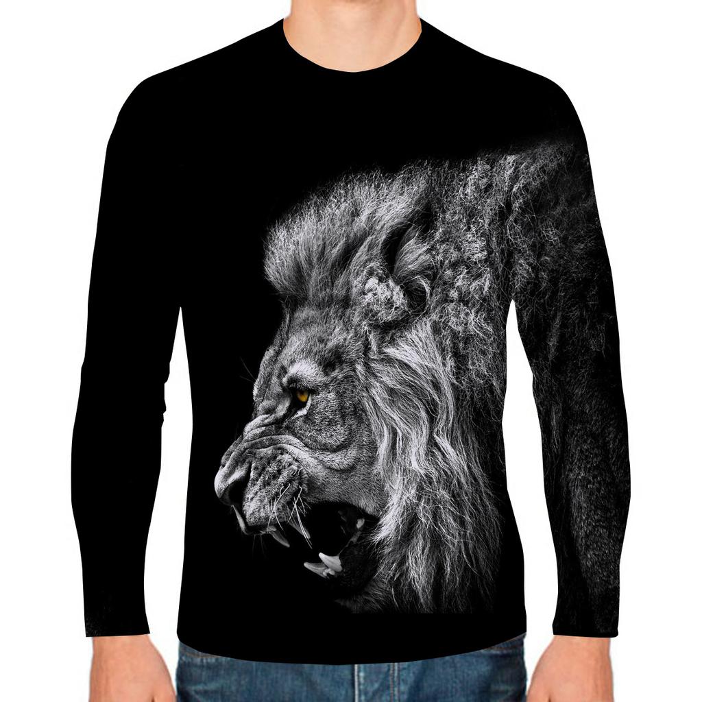 God Christ Jesus And Lion 3D Print Men's T-shirts Autumn O-Neck Long Sleeve Cotton Street Loose Tops Tees Oversized T Shirts 5XL