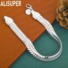 925 Sterling Silver 10mm Fish Scale Pattern Side Chain Beautiful Bracelet Gift Jewelry