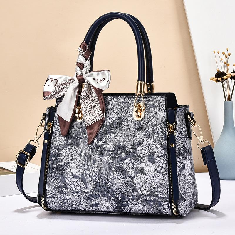

Ladies Square Top-handle Bag Print Leather Women Handbags Female Leisure Shoulder Bags Fashion Vintage Large Capacity Tote Bag 25x12x20cm