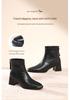 Red Dragonfly Women's Stylish High-Heeled Genuine Leather Ankle Boots - Super Soft, Plus Velvet, Mid-Calf for Spring, Autumn, and Winter.