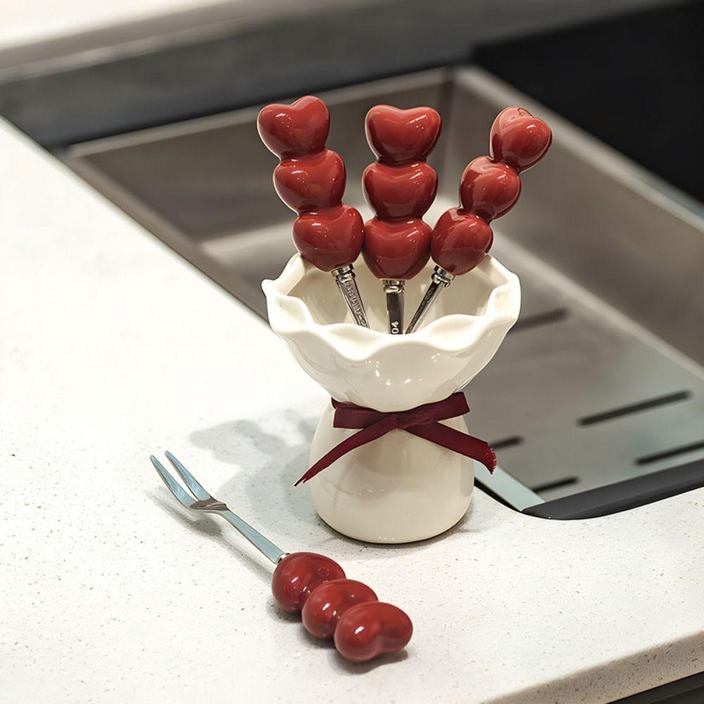 Bouquet Shape Dessert Forks with Storage Jar Creative Fruit Receipt Jar  for Tasting Salad