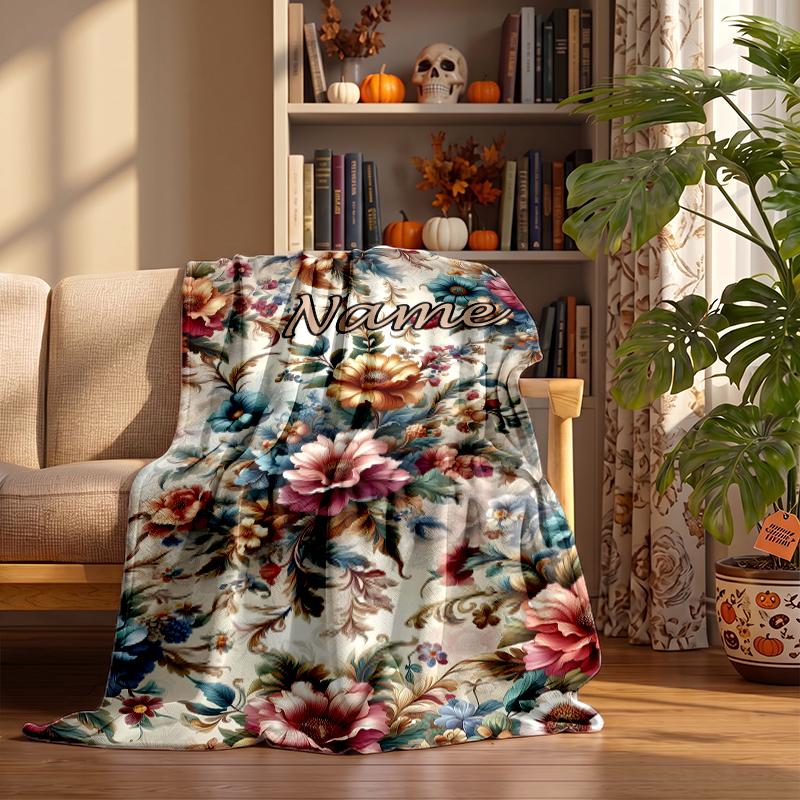 Retro floral Custom Flannel Blankets Soft Warm Cozy Throws for Home Decor Holiday Gifts