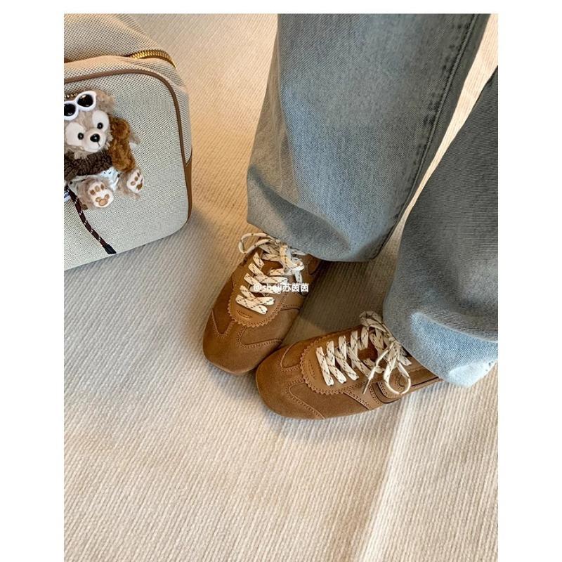 

Girl~ Retro color matching thick bottom casual marathon woman 35 коричневый