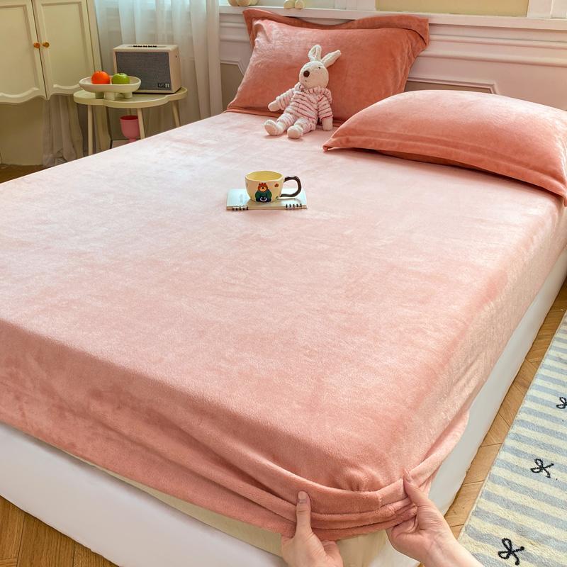 1pc Flannel Fleece Bed Sheet Solid Color Bed Cover Velvet Fitted Sheet Non-slip Bed Linen Warm 90x200 Mattress Protectors