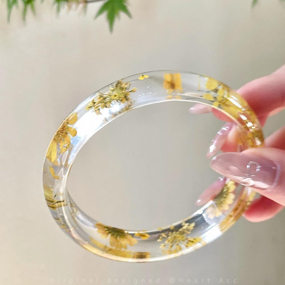 Resin Acrylic Bangle Bohemian Big Cuff Bangle Unique Natural Dried Flower Bracelet  Girls