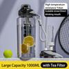 Large Capacity Sports Water Bottle with Time Marker Outdoor Portable Tritan Cup Leak-proof Water Bottles with Straw 1000/1500ML