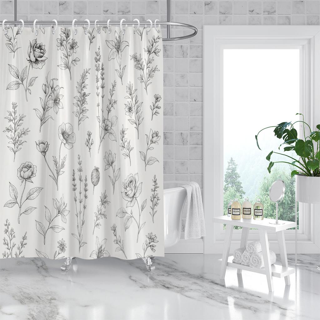 1PC Floral Pattern Printed Shower Curtain, Waterproof, with 12 Hooks, Bathroom Showers, Bathtub, Fashionable Home Use