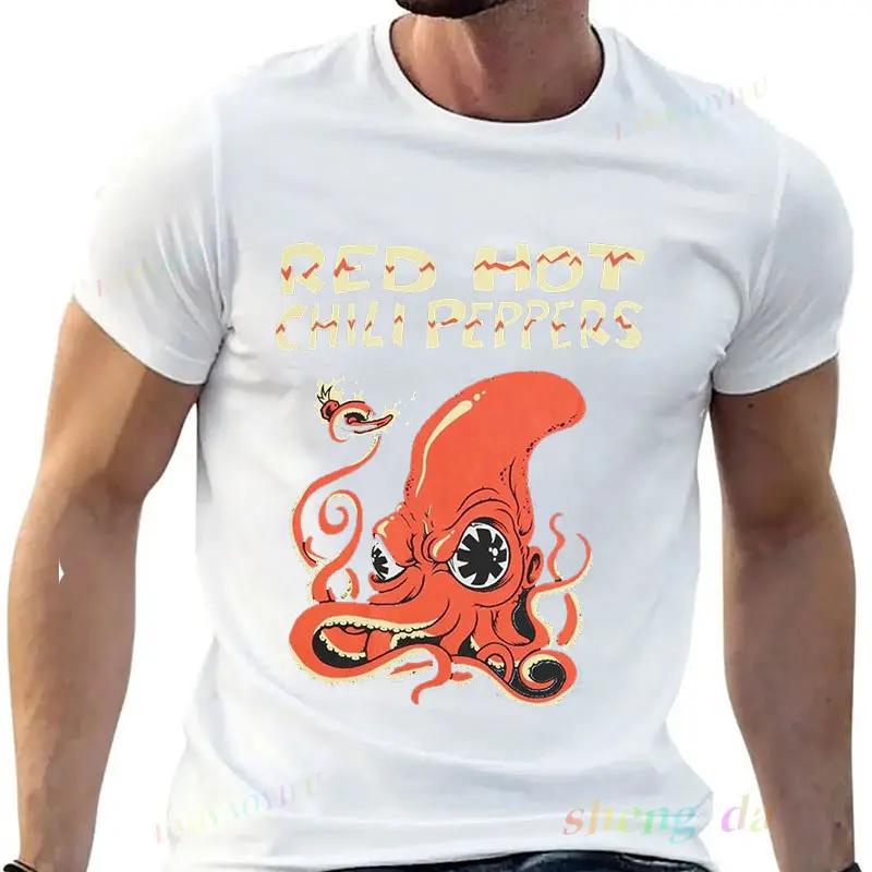 Playera Anthony Rock Music Band Streetwear Harajuku T Shirt Red Hot Chili Peppers Fire Squid  Graphic Tshirt Unisex Women Clothes