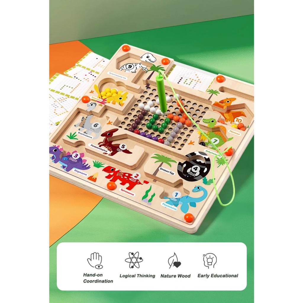 Magnetic Color and Number Maze Montessori Dinosaur Counting Matching Learning Puzzle Board Toddler Fine Motor Skills Travel Toys