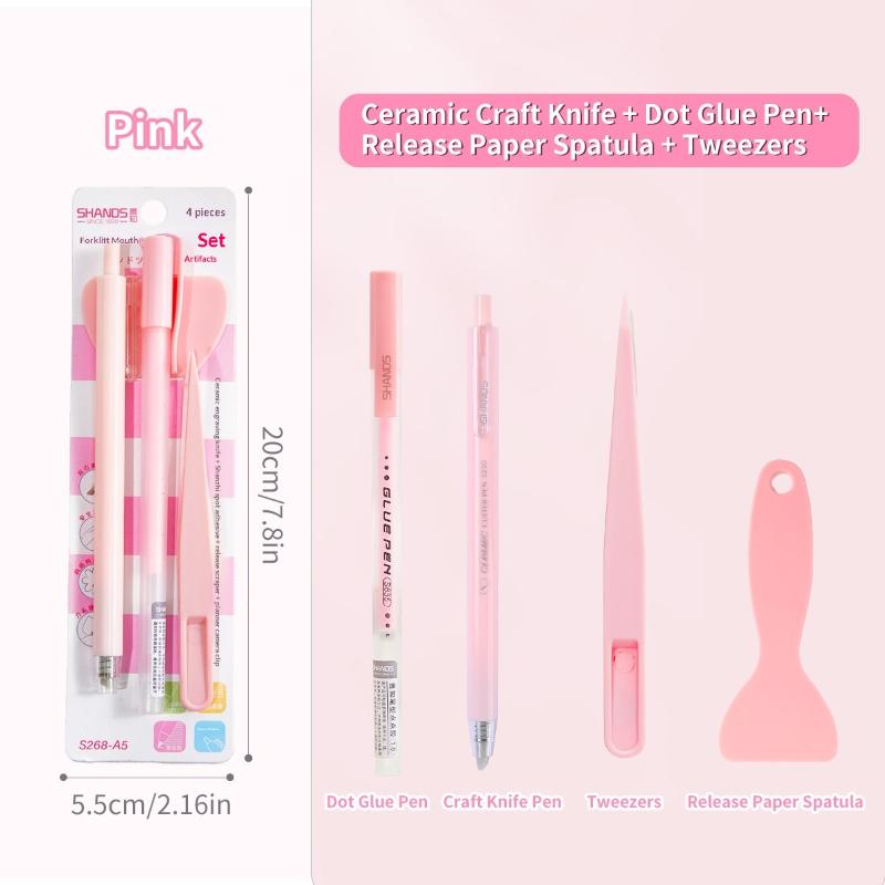 4Pcs/Set Glue Pen Carving Knife Tweezers Small Shovel Student Diy Handmade Set Journal Tools Sationery Craft Kit Supplies