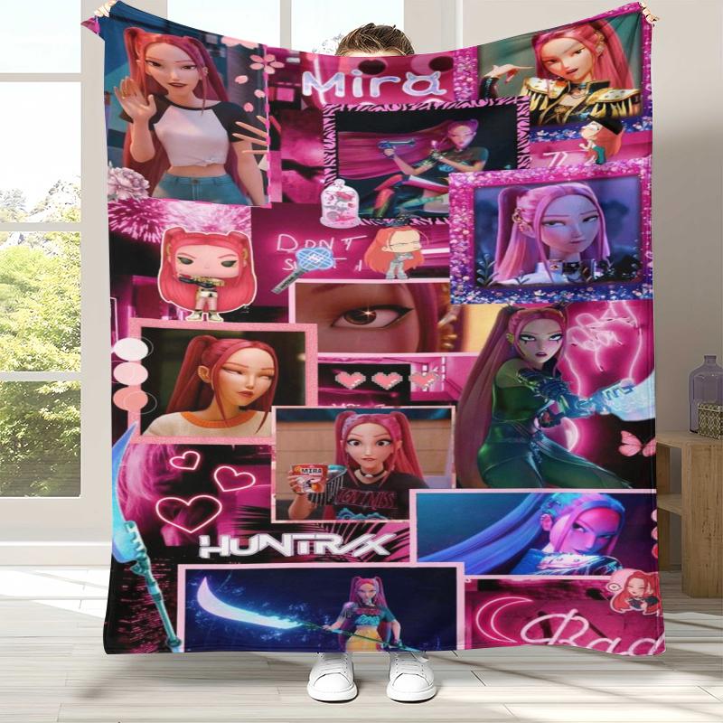 

K-Pop Demon Hunters Golden Saja Boys Flannel Blanket,Ultra Soft Warm Plush Throw for Home Bedroom Bed Sofa Cover Office picnic 75x90cm