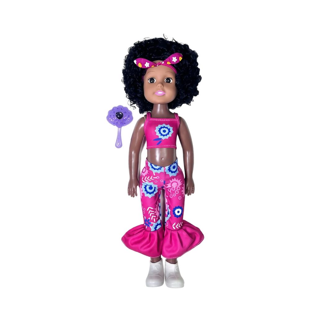 Realistic Reborn Doll African American Vinyl Body Soft Touch Doll with Curly Hair and Fashion Outfit for Kids Collectible Toy Gift