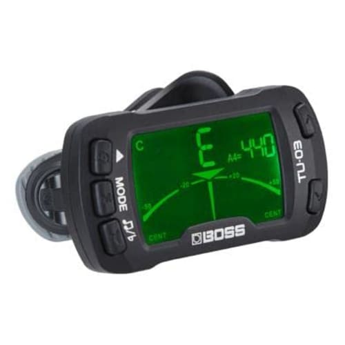 BOSS Clip-on Tuner/Metronome TU-03 for Guitar, Bass, Ukulele, and Violin with Advanced Metronome Function, Backlight, Up To 8 Hours of Use, and Auto-O
