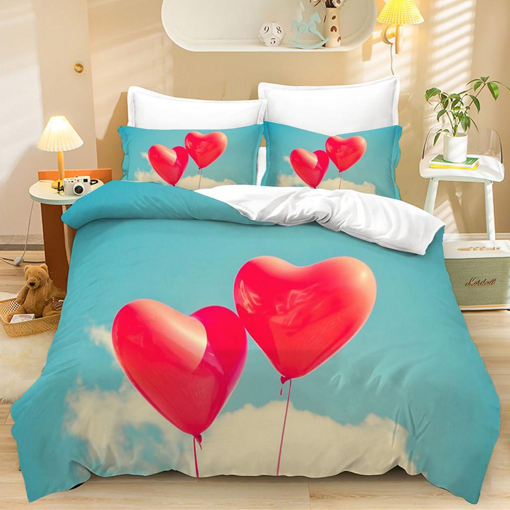 3D Valentine's Day Duvet Cover 2/3 Pieces Romantic Love Bedding Set King/Queen Bed Full Size Luxury Duvet Cover Love Couple Cover