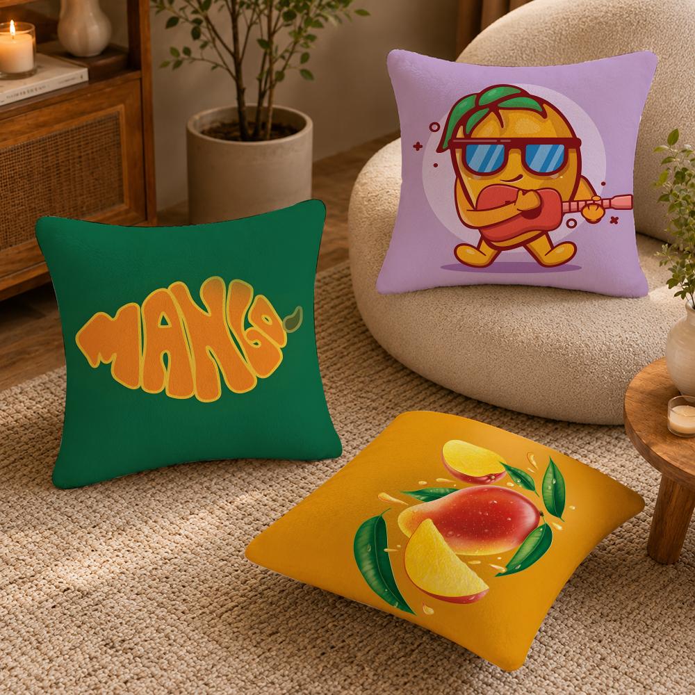Mango illustration Cushion Cover Anti-dustmite Pillowcase Invisible zipper silky short plush Sofa cushion cover