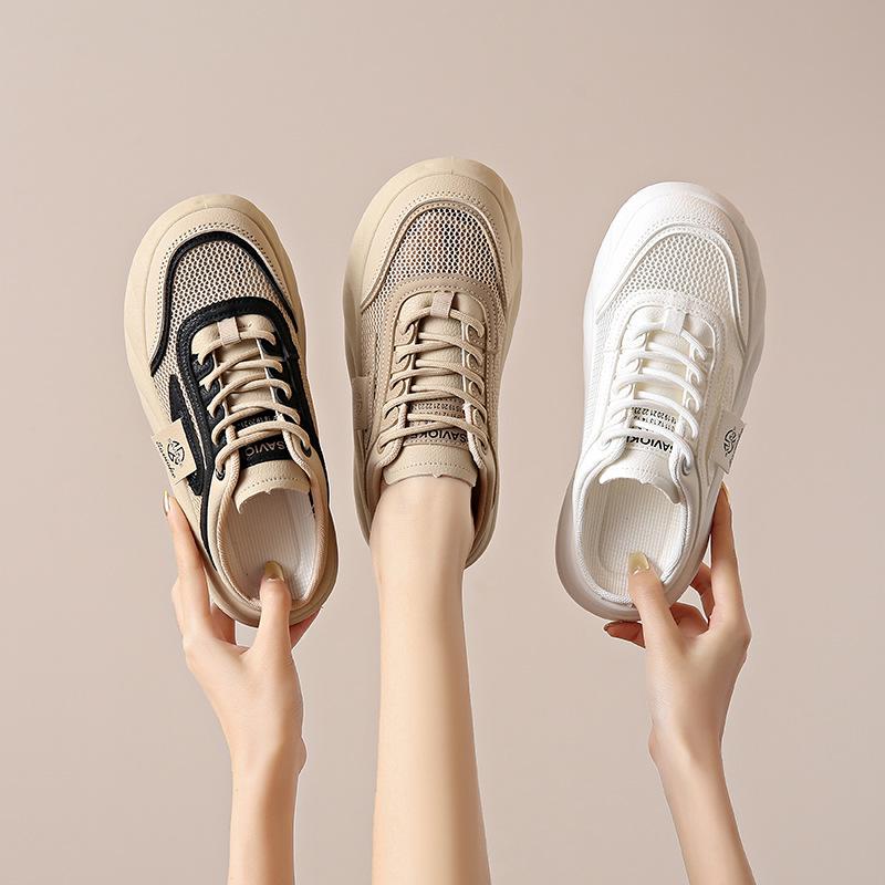 2025 little white shoes children's summer new Korean ins women's platform casual mesh breathable half-drag board shoes tide HC08