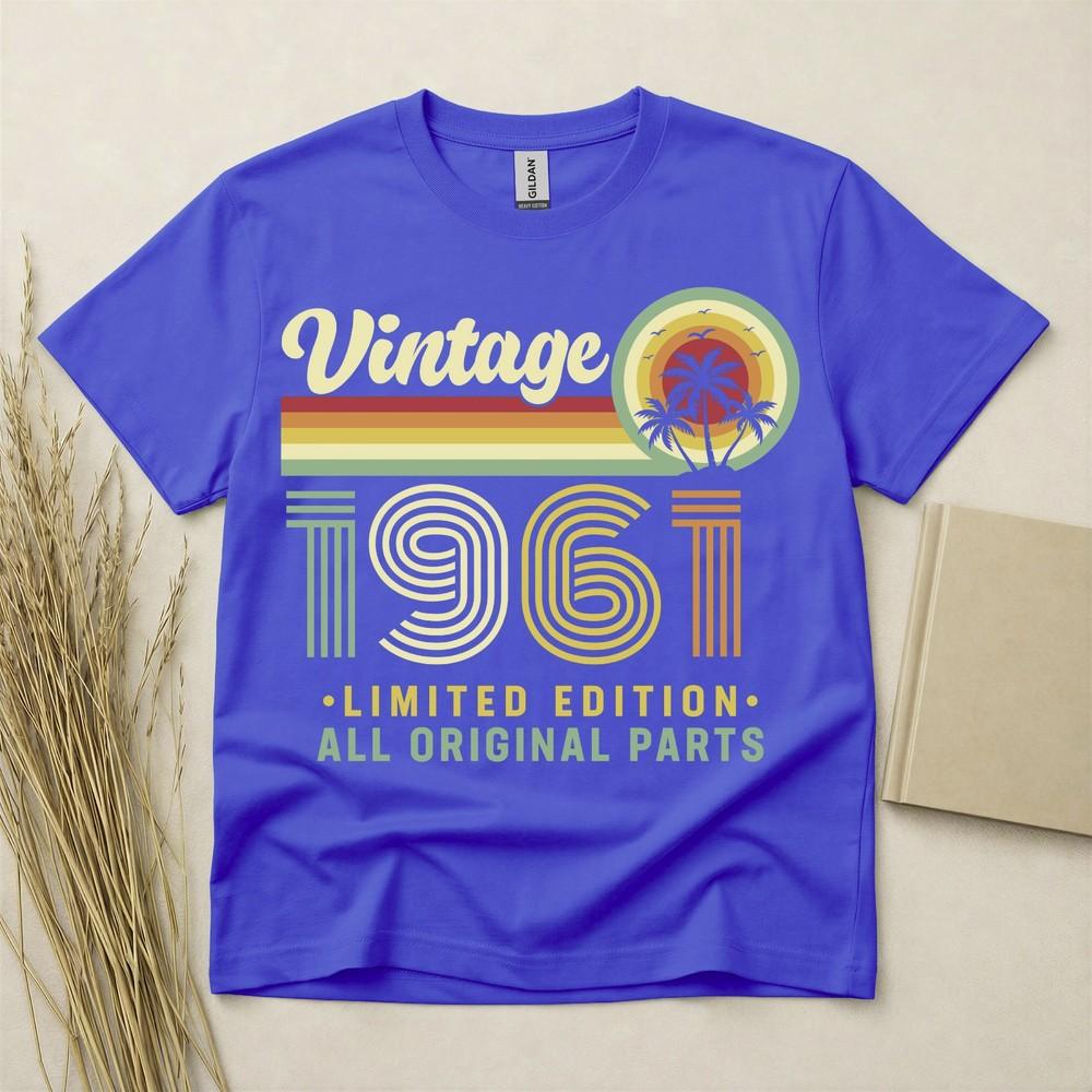 65th Birthday Tshirt Born In 1961 65 Years Old Gifts Vintage Palm Tree Sunset