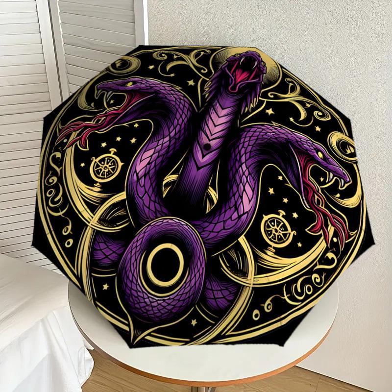 1pc Purple Serpent Mandala Artwork Umbrella with Plastic Handle,Suitable for All Seasons Home Travel Outdoor UmbrellaDD1015