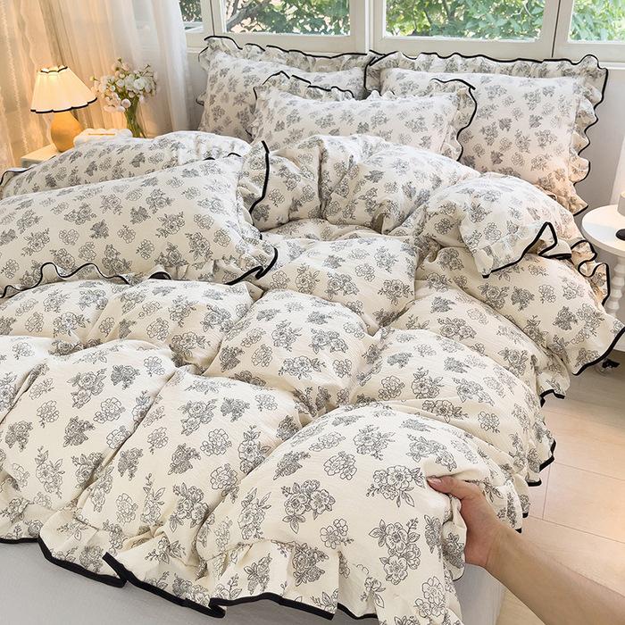 Korean Princess Cloud-like Crinkled Gauze Lace Cotton Bedding Set