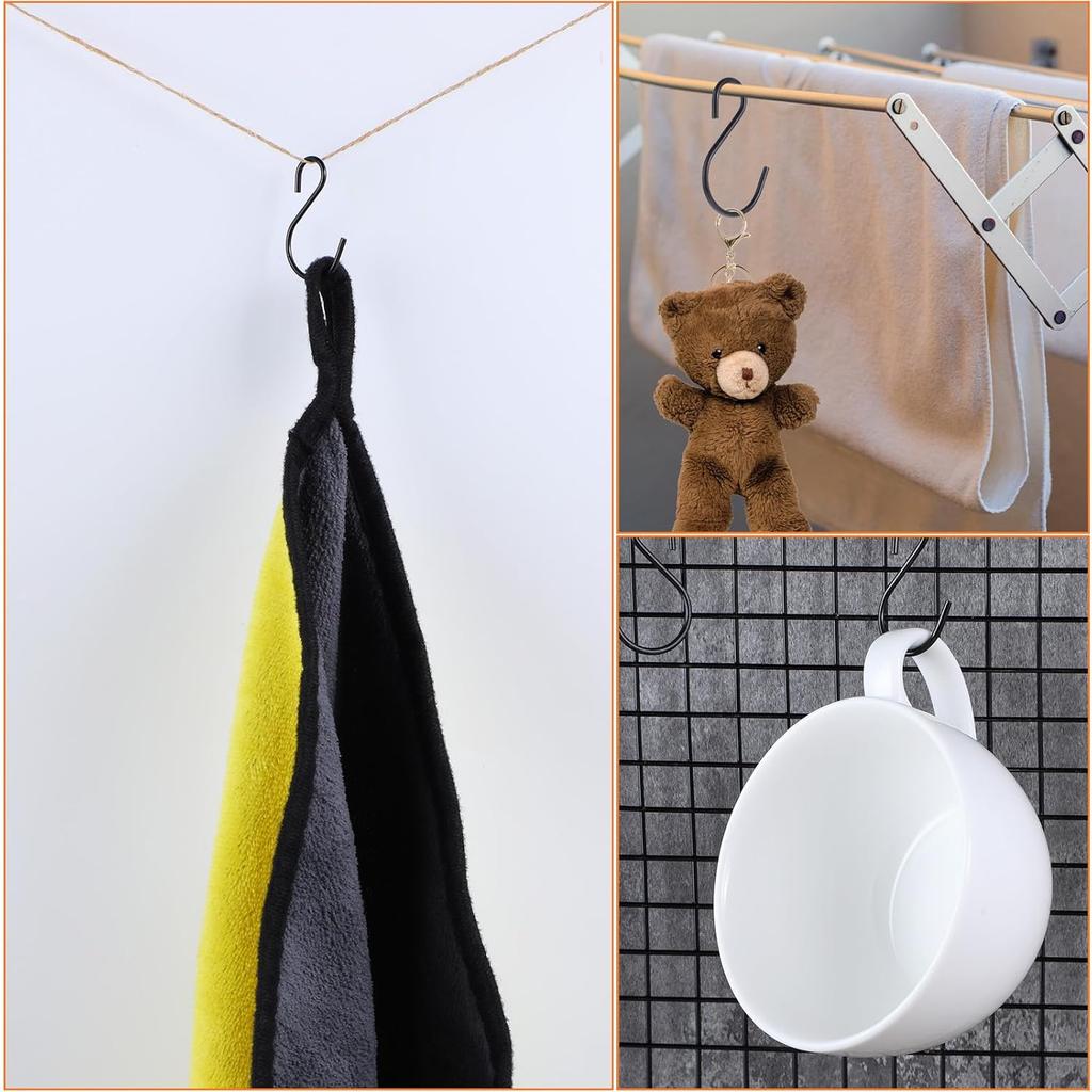 60 Pack Small S Hooks, 1.5 Inch S-Hooks Ornament Storage Hook for Hanging Jewelry Black S Shaped Hook for Spoons Pans Utensils Kitchenware Potted