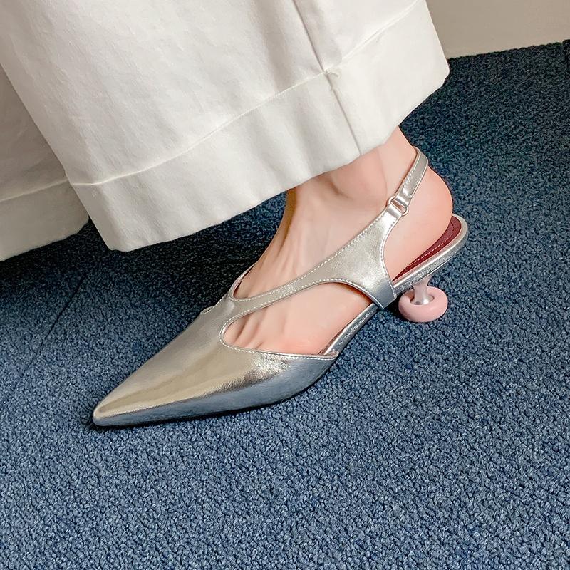 Fashion Women's Genuine Leather Thin High Heel Pointed Toe Slingback Slip-on Flats Sandals Elegant Ladies Daily Dress Pumps Heeled Shoes