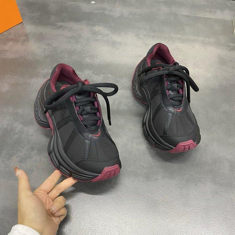 Leather Color Matching Heightening Dad Shoes Women's Ins Tide 2025 New Fashion Versatile Lace-up Light Casual Sports Shoes