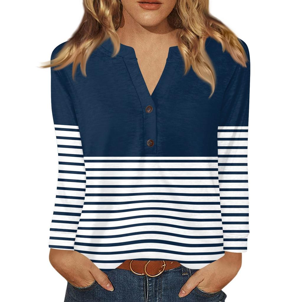 Women's T Shirt Print Button Long Sleeve Daily Weekend Fashion Basic V- Neck Regular Top