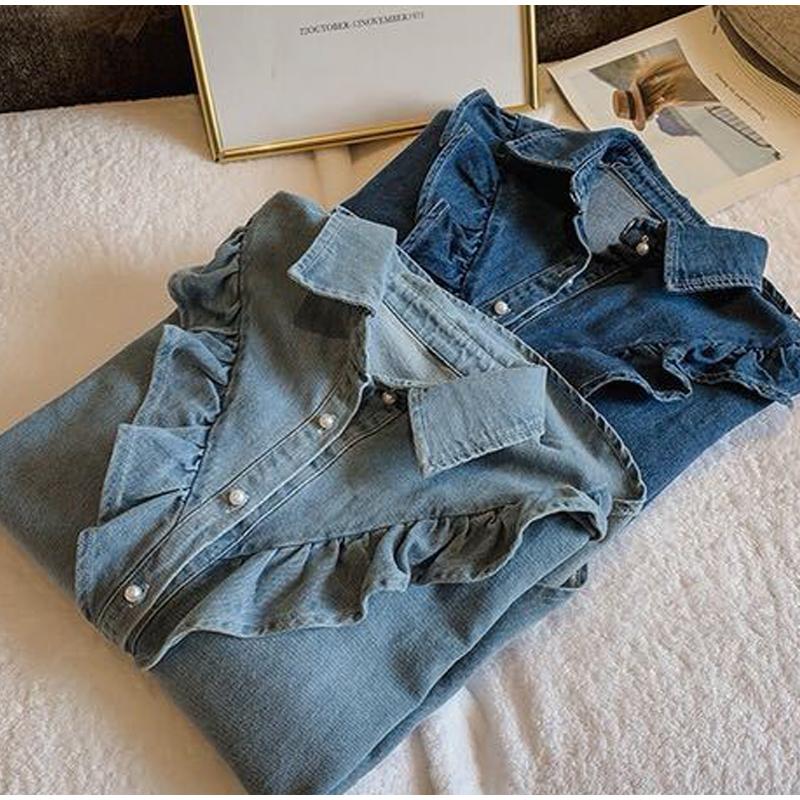 Women's Denim Shirt Loose Double Pocket Long Sleeved Versatile Casual Coat Shirt Women Fashion Jean Jackets Spring Autumn Trend 2025