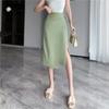 Womens High Waist Side Slit Midi Skirt