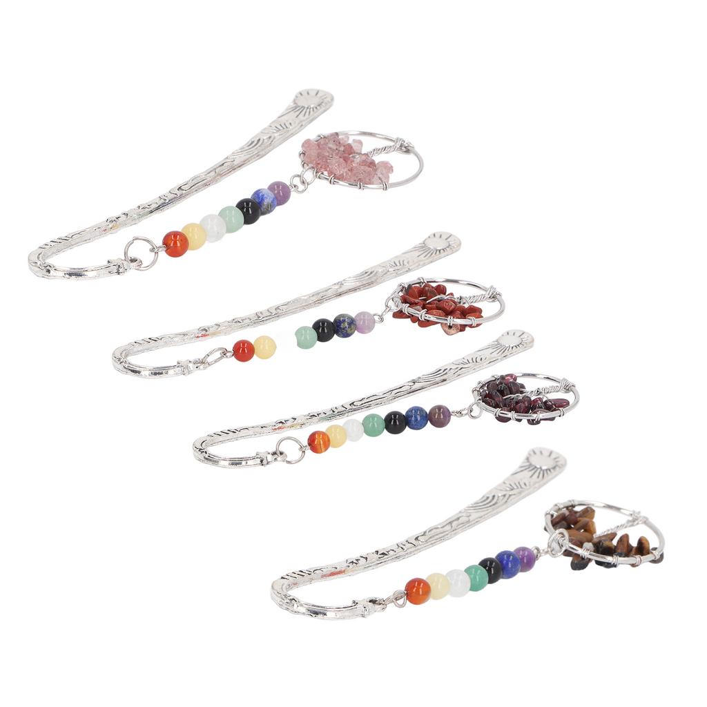 Stone Tree Bookmark Decorative Exquisite Healing 7 Chakra Metal Bookmark for Teacher Students Women
