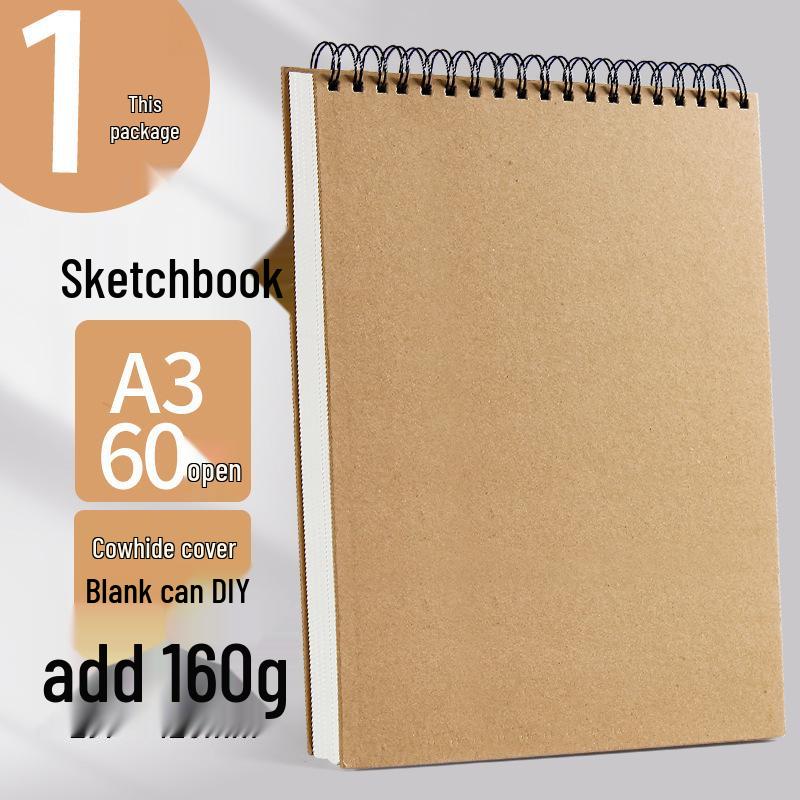 Thickened A3 One-piece Sketchbook, 32K Art Student Drawing Book, Spiral 8K Marker.