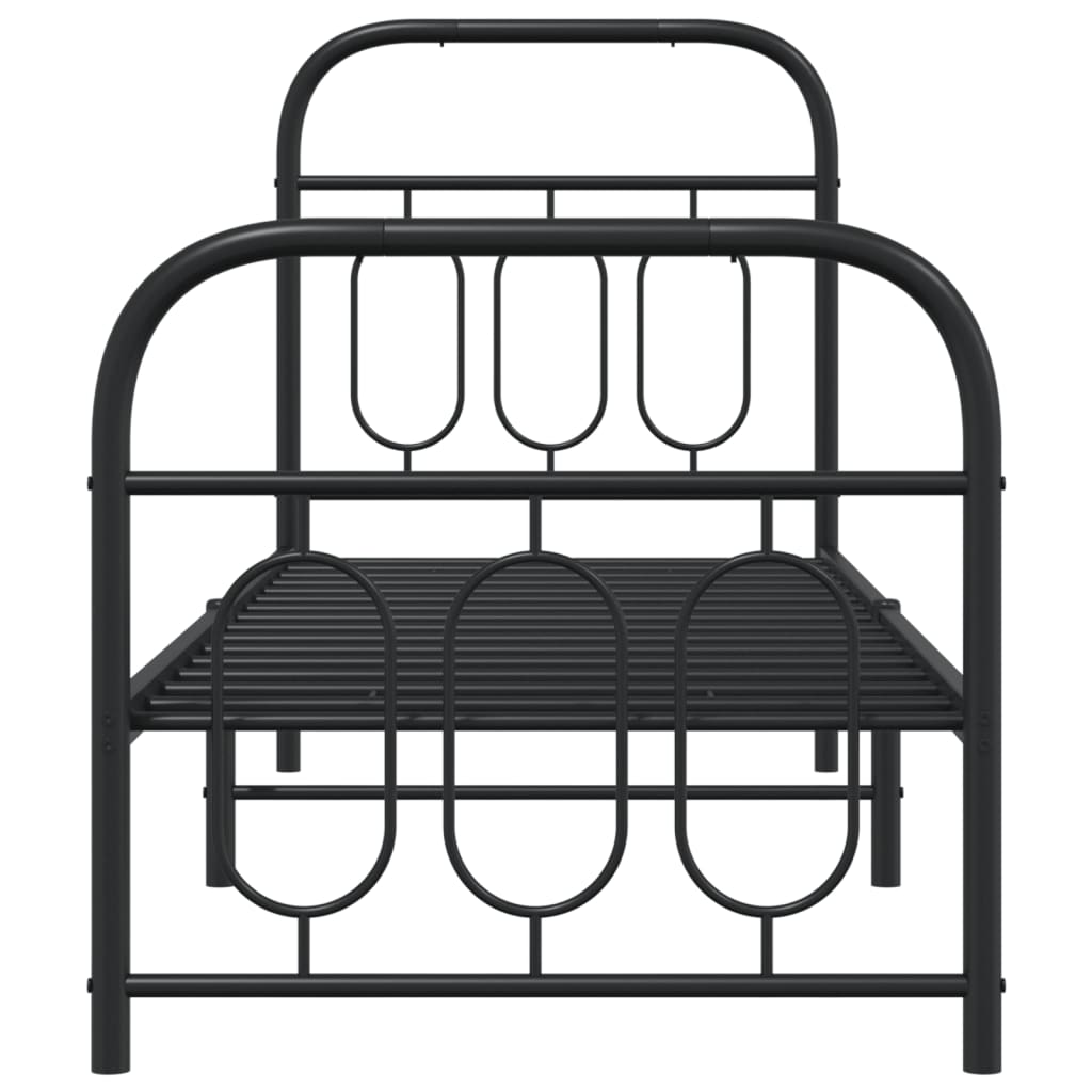 Metal Bed Frame with Headboard and Footboard Black 75 x 190 cm